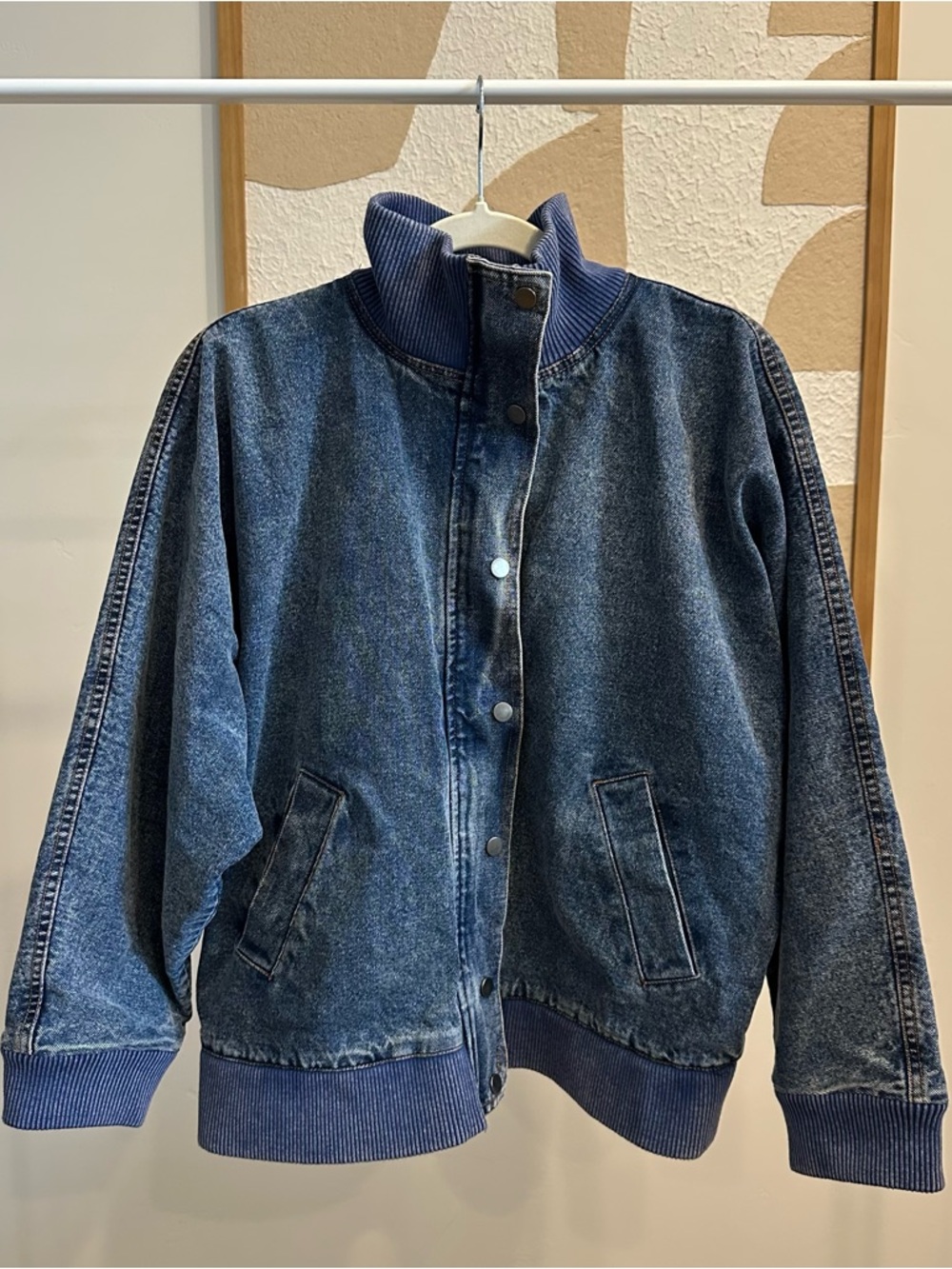 Denim Bomber Jacket w/ Ribbed Collar
